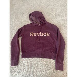 Reebok Women’s Cropped Hoodie Sweatshirt Purple Metallic Logo Pullover XS